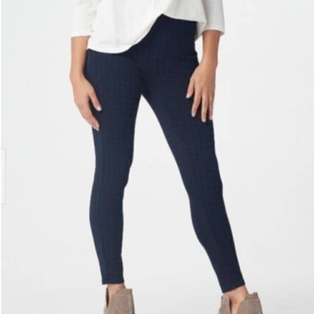 Nwt Spanx Jean-Ish Ankle Pull On Windowpane Blue And Black Skinny Jeans Size 3x